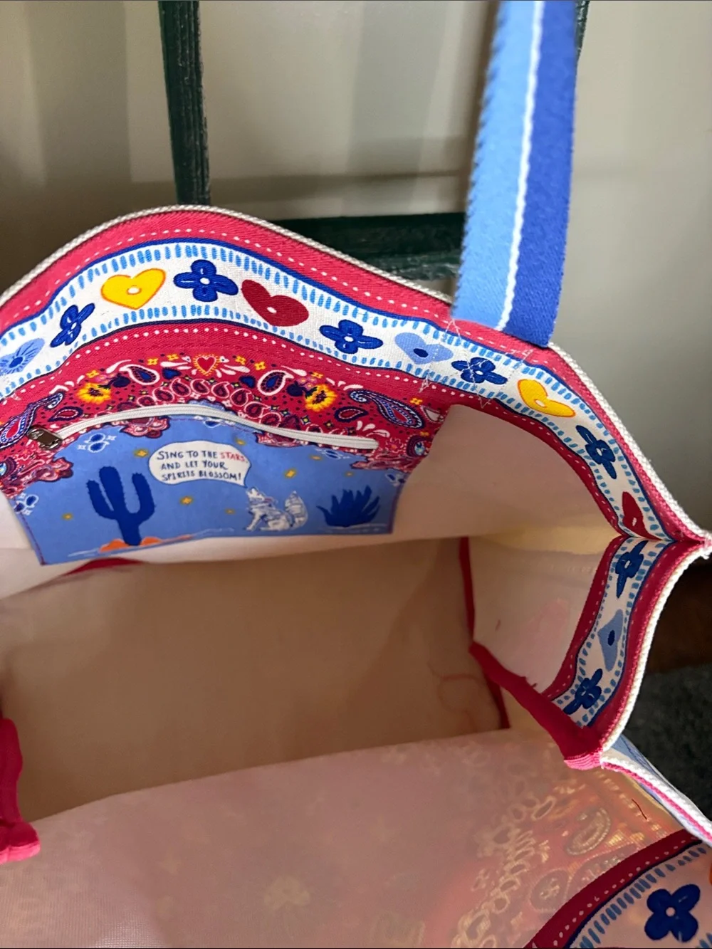 Brighton Red Paisley LOVE Tote with Blue Handles - Picture 4 of 4